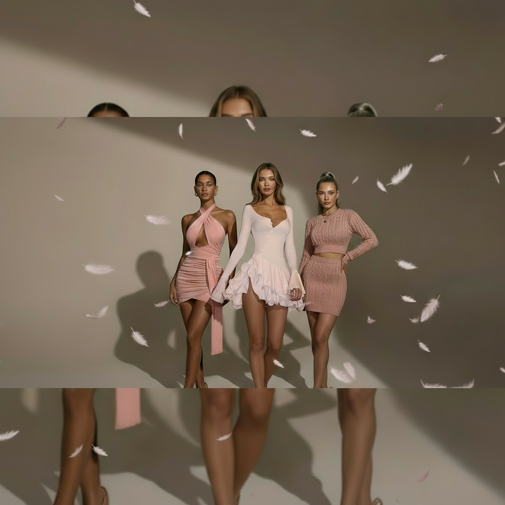 Editorial shot with falling feathers